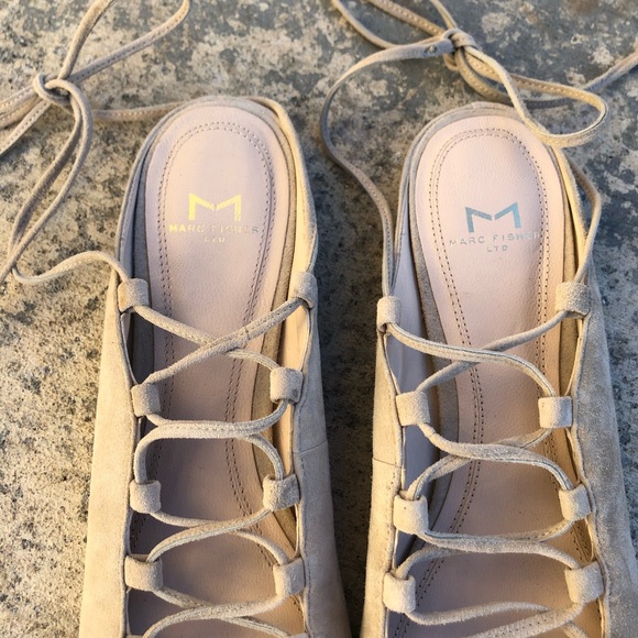 Marc Fisher Ltd. Lace Up Pointed Toe Flats Beige - Picture 3 of 8